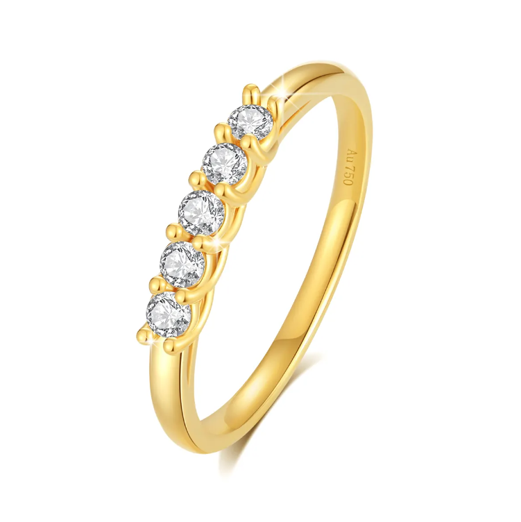 Trendy 18K Yellow Gold with 0.3 Carat 5 Moissanite Diamond Studs Ring B1-GR-07