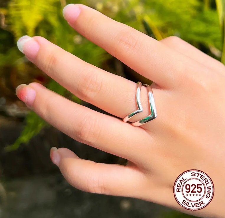 925 Sterling Silver Double-layer Adjustable Ring RG-24