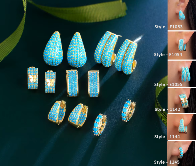 Gold Plated Copper Blue Turquoise Stone Earrings for Women CZ-Earring- ER - 139