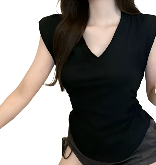 Casual V-neck Slim Waist Short Sleeve Women's T-shirt - B6-TOP-B655