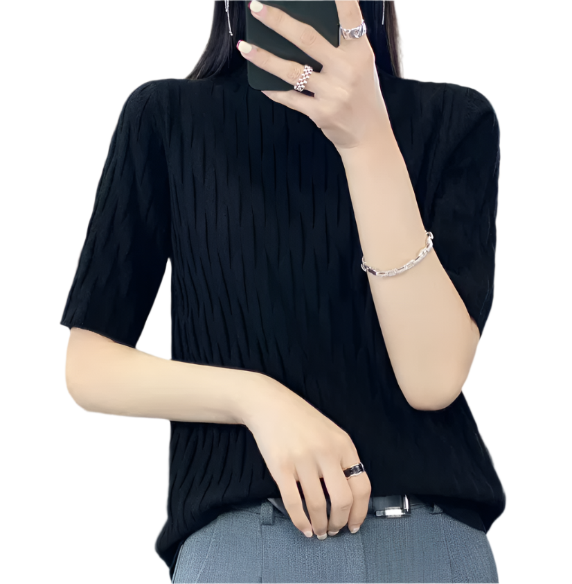 Classy & Timeless Comfortable Soft Short Sleeve Knitted Blouse For Women's - B6-TOP-B615