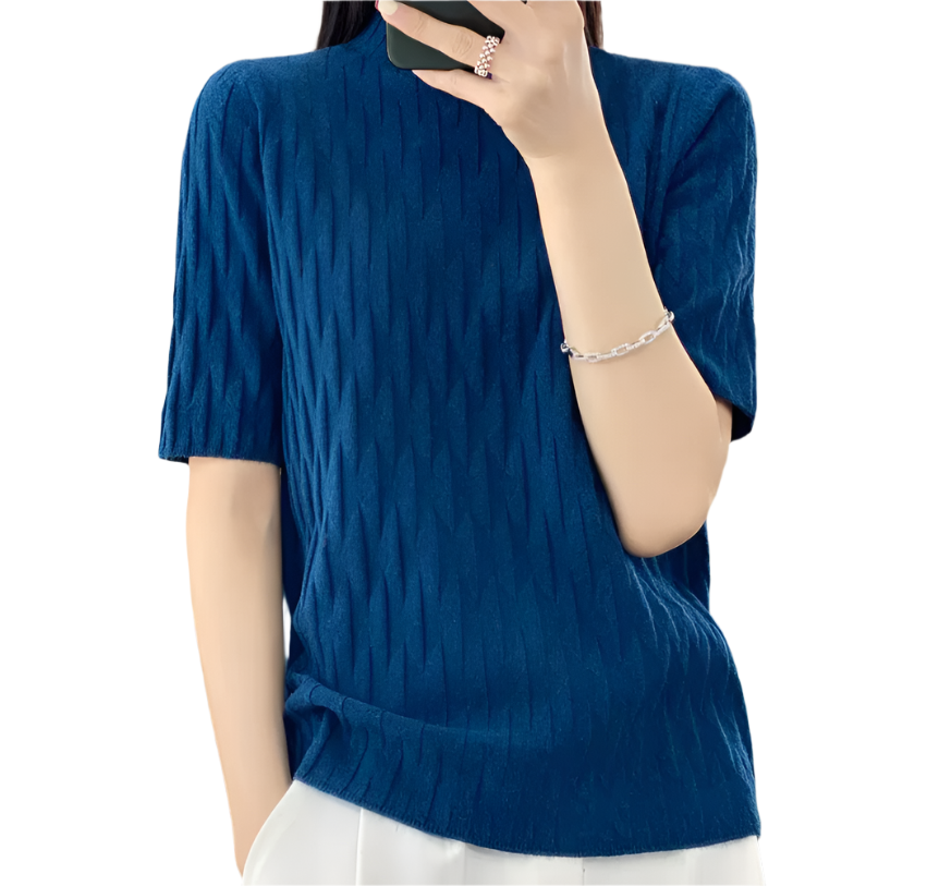 Classy & Timeless Comfortable Soft Short Sleeve Knitted Blouse For Women's - B6-TOP-B615