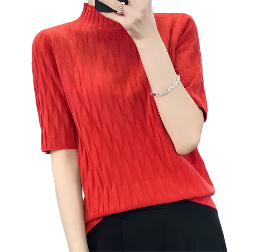 Classy & Timeless Comfortable Soft Short Sleeve Knitted Blouse For Women's - B6-TOP-B615