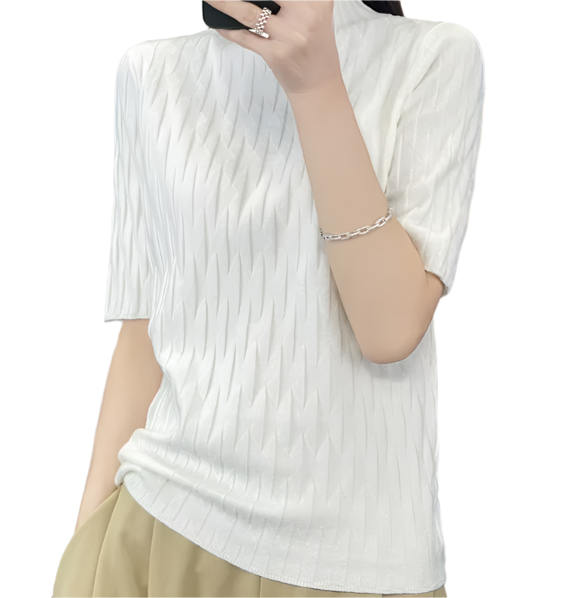 Classy & Timeless Comfortable Soft Short Sleeve Knitted Blouse For Women's - B6-TOP-B615