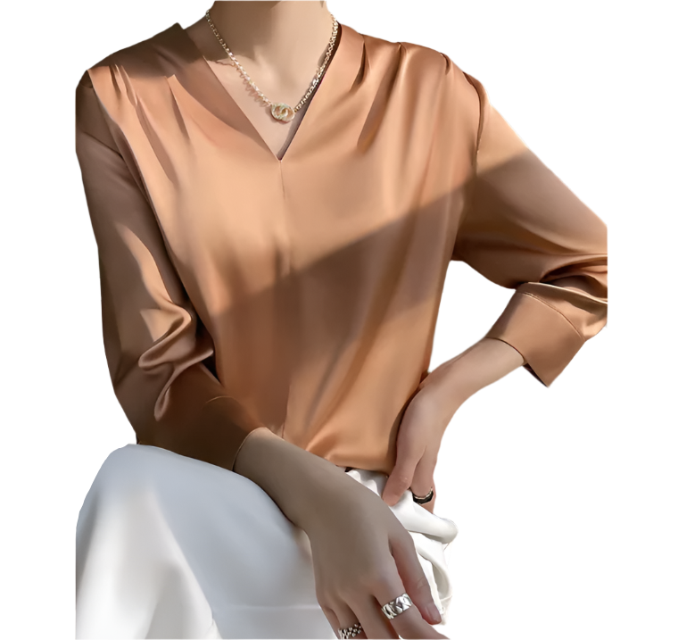 Classy & Timeless Silk Satin V-neck Versatile Women's Shirts - B6-TOP-B679