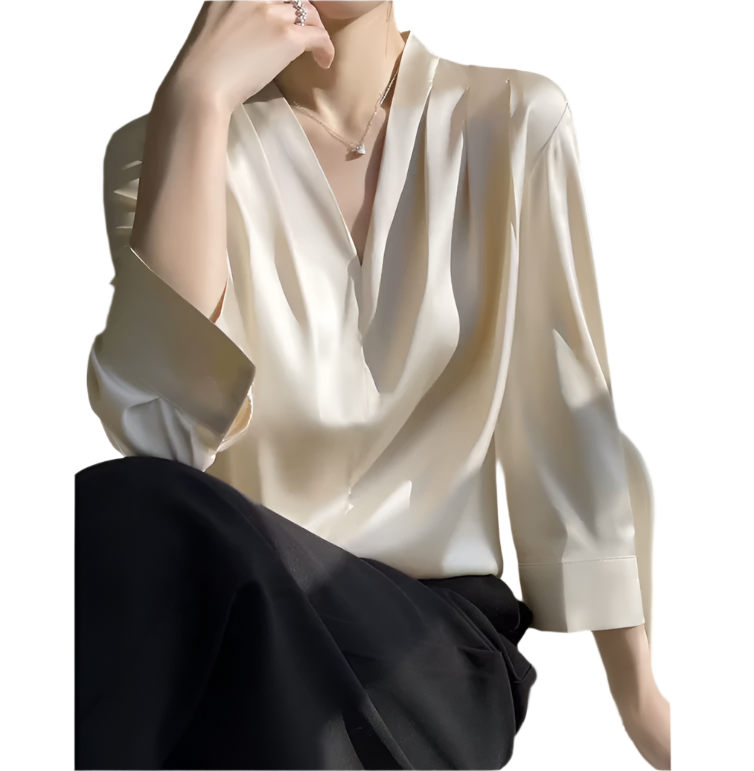 Classy & Timeless Silk Satin V-neck Versatile Women's Shirts - B6-TOP-B679