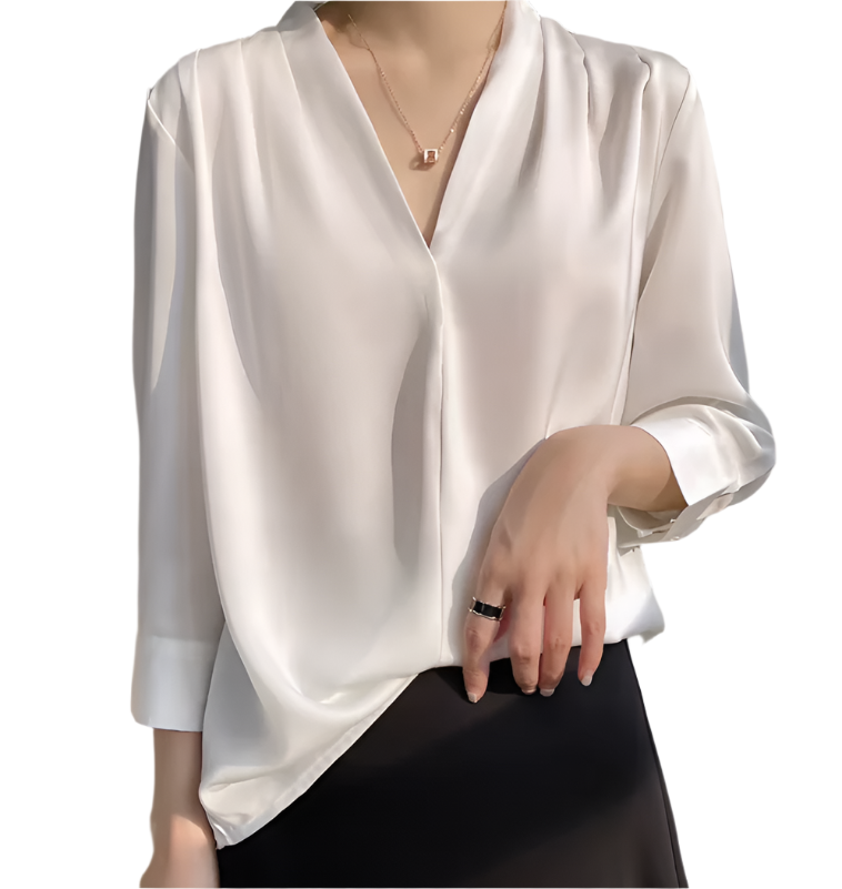 Classy & Timeless Silk Satin V-neck Versatile Women's Shirts - B6-TOP-B679