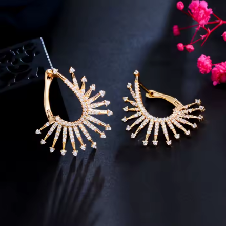 Cubic Zirconia Big Hoop Earrings for Women 18k Gold Plated Copper - CZ-Earring- ER - 01