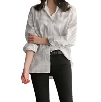 Elegant Cotton Striped Loose-Fit Shirts TOP-B1-BL-287