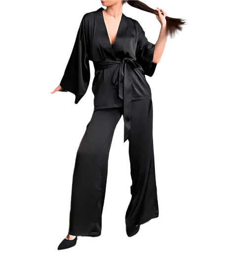 Women’s Elegant Comfortable Long Sleeve Sashes Silk ROBE-RO-02