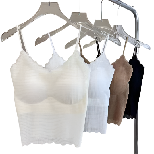Pack of 3 - French Lace Spaghetti Straps Camisole V-Neck Fixed Cup Bra - UGS-02-T-BRA-13