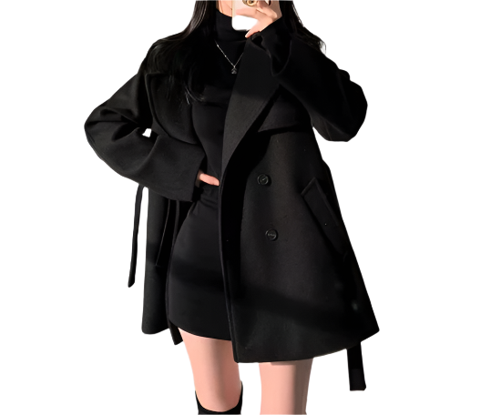 Trendy French Style Tied Waist Lapel Neckline Women's Jacket - B6-JKT-609