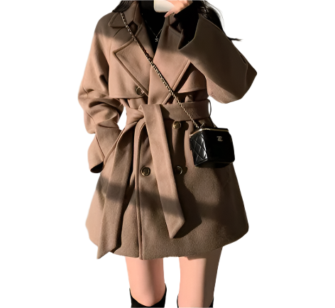 Trendy French Style Tied Waist Lapel Neckline Women's Jacket - B6-JKT-609