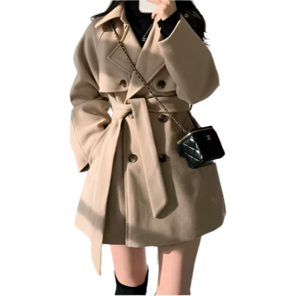 Trendy French Style Tied Waist Lapel Neckline Women's Jacket - B6-JKT-609