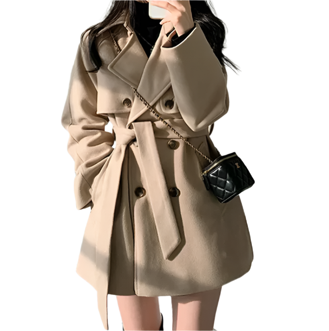 Trendy French Style Tied Waist Lapel Neckline Women's Jacket - B6-JKT-609