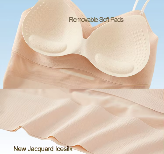 Women's Sleeveless Ribbed Racerback Crop Tank Tops, Padded Ice-Silk Tube Top - UGS-02-T-BRA-21