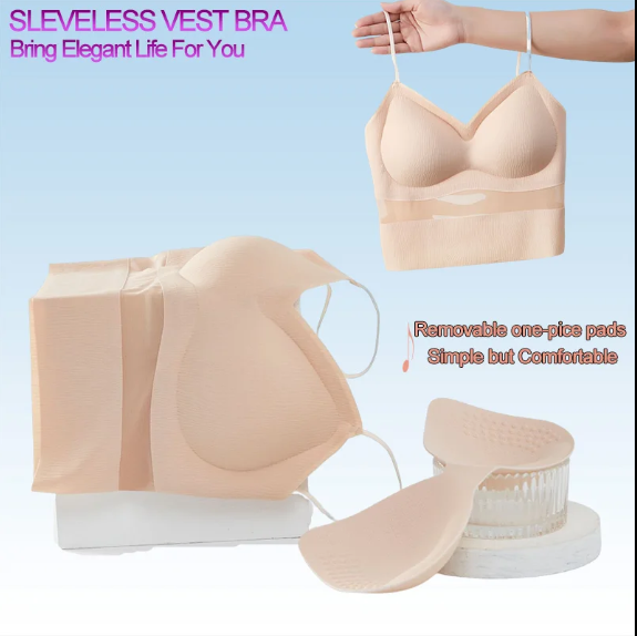 Women's Sleeveless Ribbed Racerback Crop Tank Tops, Padded Ice-Silk Tube Top - UGS-02-T-BRA-21