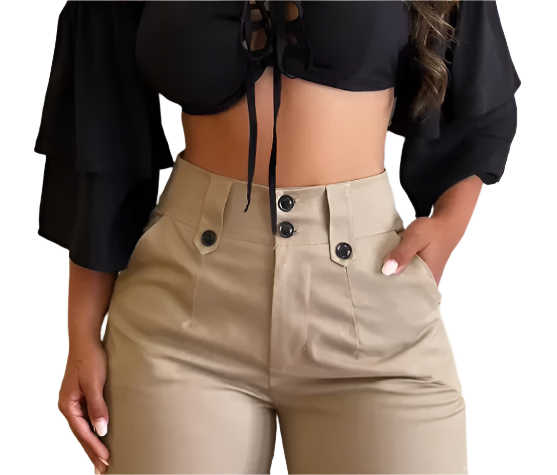 High Waist Trendy & Elegant Solid Color Women's Pants - B6-JP-621