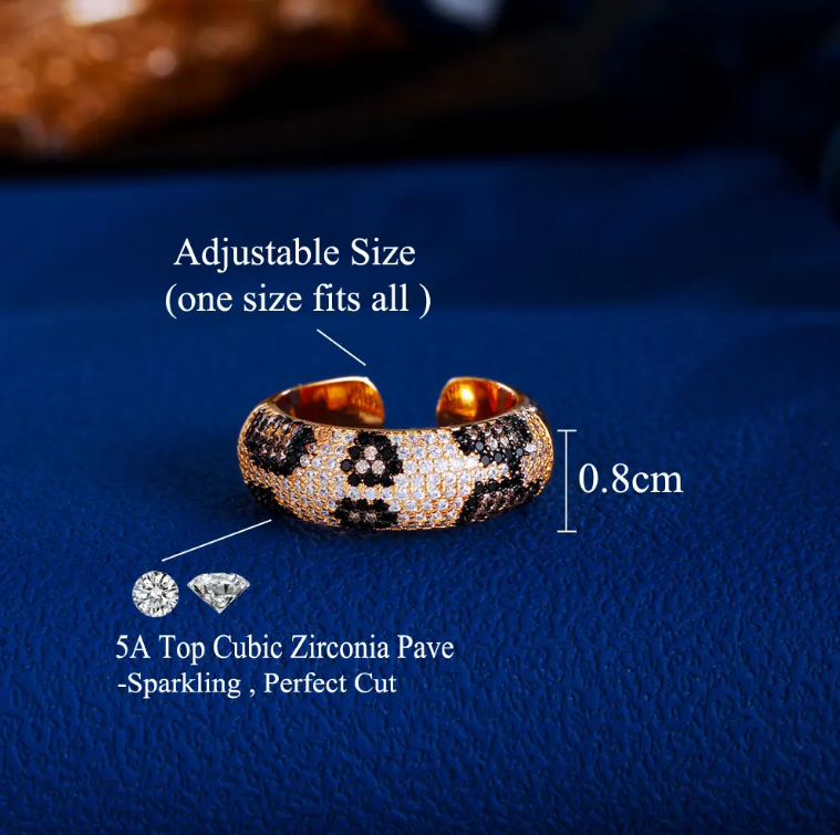 Micro Pave Black and White Cubic Zircon Leopard Pattern Ring for Women - RING - RG-01