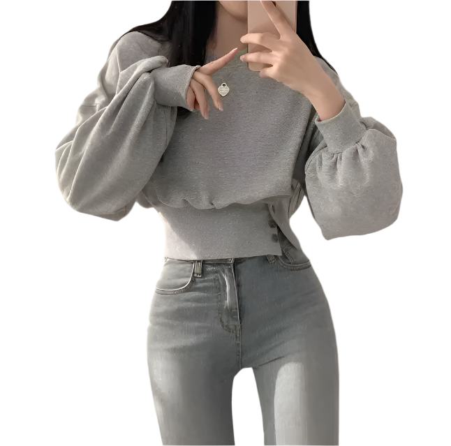 Trendy Round Neck Slim Waist Long Sleeve Pullover Women's Top -B6-TOP-B684