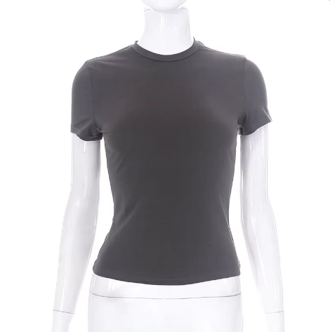 Round Neck Short Sleeved Basic Women's T-shirt -B6-TOP-B612