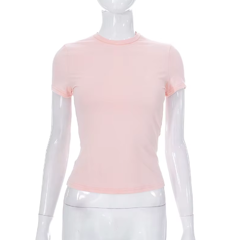 Round Neck Short Sleeved Basic Women's T-shirt -B6-TOP-B612
