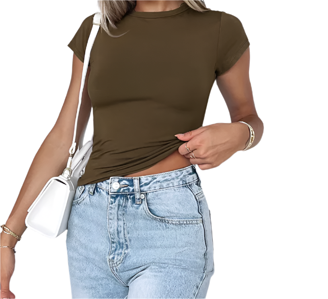 Round Neck Short Sleeved Basic Women's T-shirt -B6-TOP-B612