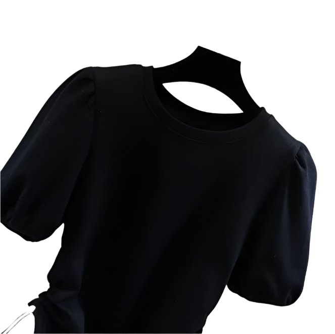 Round Neck Slim Waist Versatile Bubble Sleeve Women's T-shirt -B6-TOP-B662