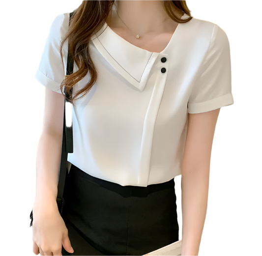 Trendy & Timeless Short Sleeve White Chiffon Blouse for Women - SM-9 - TOP -17