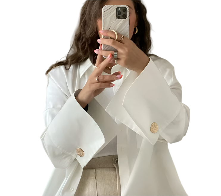 Trendy Double Chest Pockets Long Sleeve White Shirt TOP-B1-BL-238