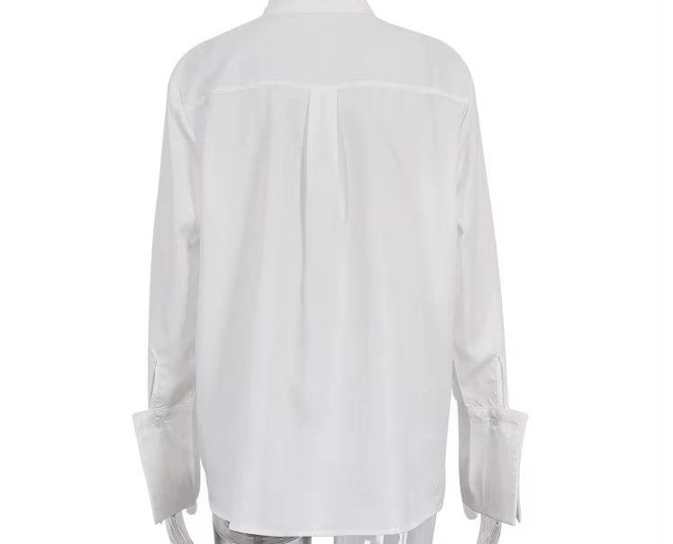 Trendy Double Chest Pockets Long Sleeve White Shirt TOP-B1-BL-238