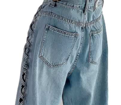Trendy High Waist Hollow Out Criss-Cross Pattern Women's Jeans -B6-JP-623