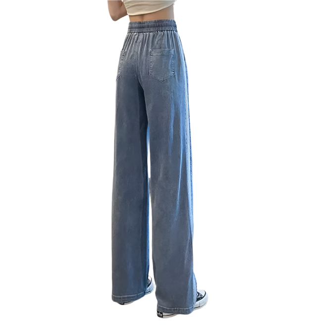 Trendy Ice Silk High Waist Draping Straight Women's Jeans B6-Jp-612