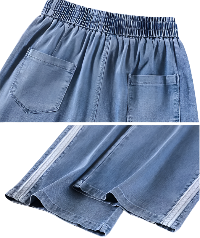 Trendy Ice Silk High Waist Draping Straight Women's Jeans B6-Jp-612