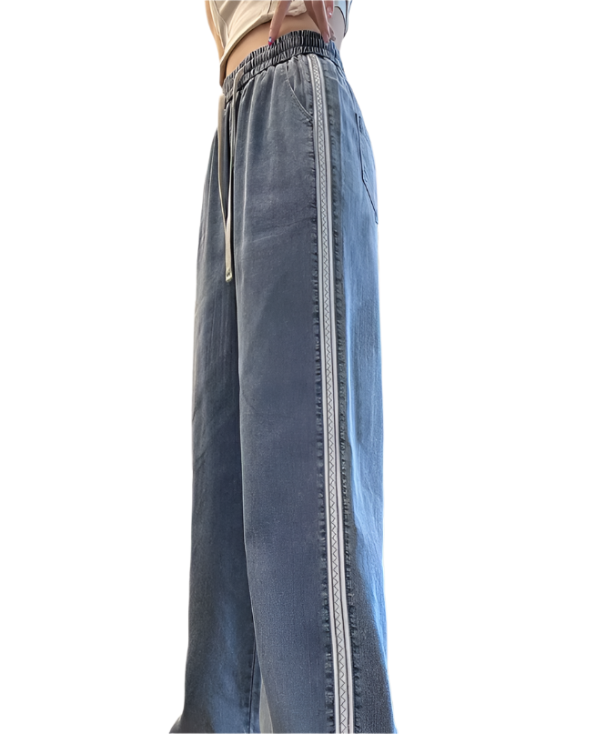 Trendy Ice Silk High Waist Draping Straight Women's Jeans B6-Jp-612