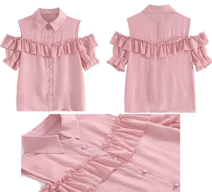 Trendy Off Shoulder Puff Short Sleeve Ruffled Blouse for Women - B1-TOP-BL403