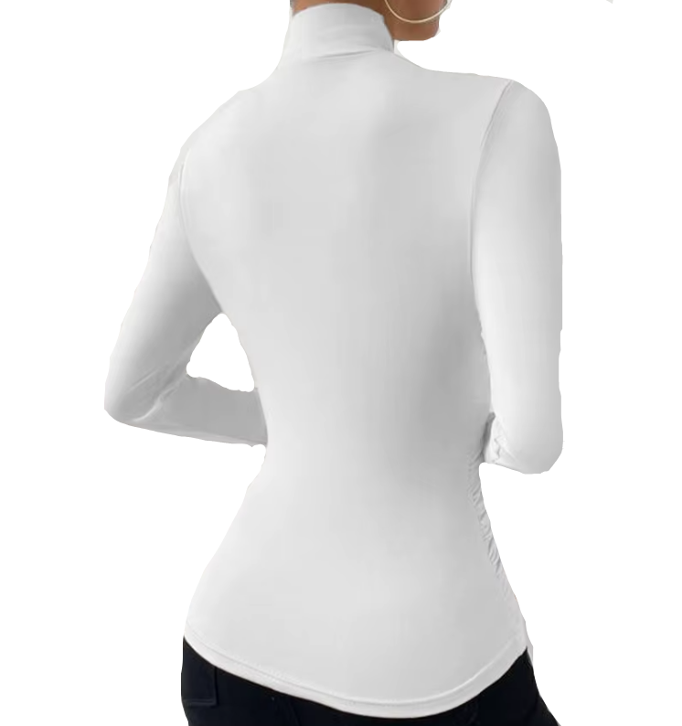 Trendy Pleated Crossing Collar Long Sleeve Slim-fit Woman's Shirt TOP-B1-BL-234