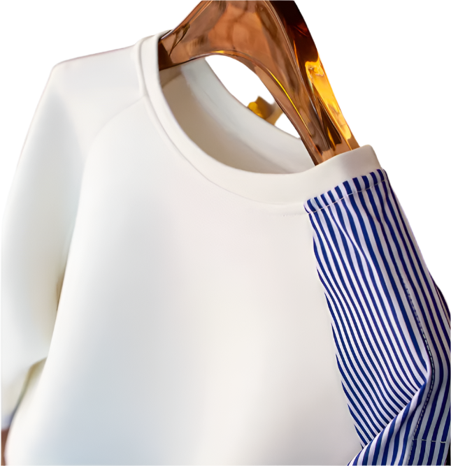 Round Neck Irregular Striped Patchwork Two-tone Cotton Shirt Hoodies - B6-TOP-B672