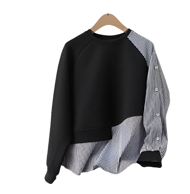 Round Neck Irregular Striped Patchwork Two-tone Cotton Shirt Hoodies - B6-TOP-B672