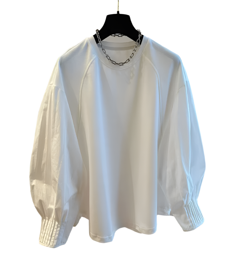 Trendy Round Neck Patchwork Loose Fit Long Sleeved Women's T-shirt -B6-TOP-B640