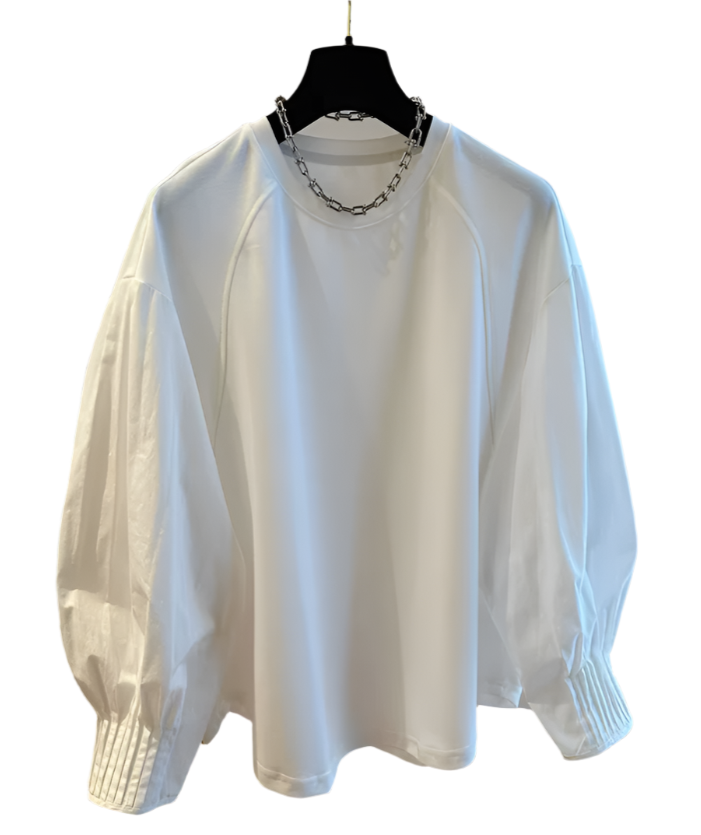 Trendy Round Neck Patchwork Loose Fit Long Sleeved Women's T-shirt -B6-TOP-B640