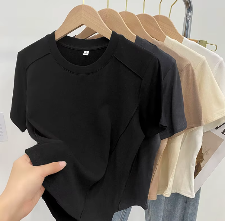 Solid Color Round-neck Short Sleeved T-shirt For Women - SM8-TOP-39
