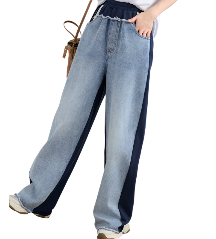 Trendy Two-Tone High Waist Wide Leg Women's Jogger Jeans -B6-JP-618