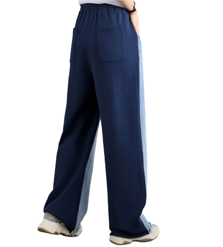 Trendy Two-Tone High Waist Wide Leg Women's Jogger Jeans -B6-JP-618