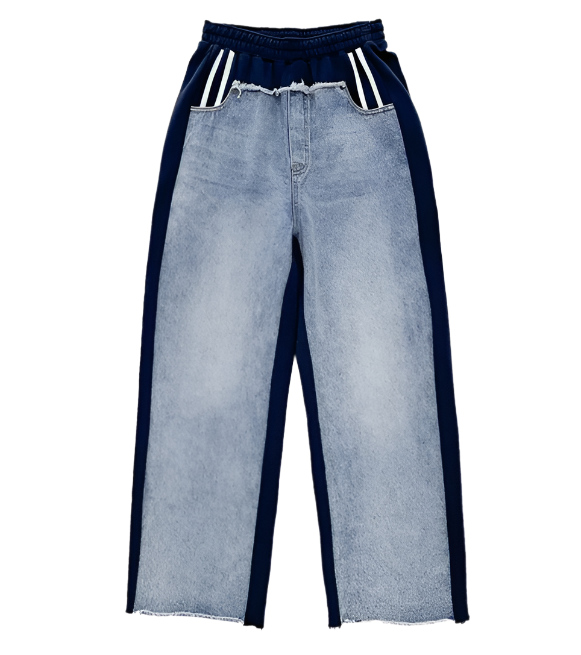 Trendy Two-Tone High Waist Wide Leg Women's Jogger Jeans -B6-JP-618