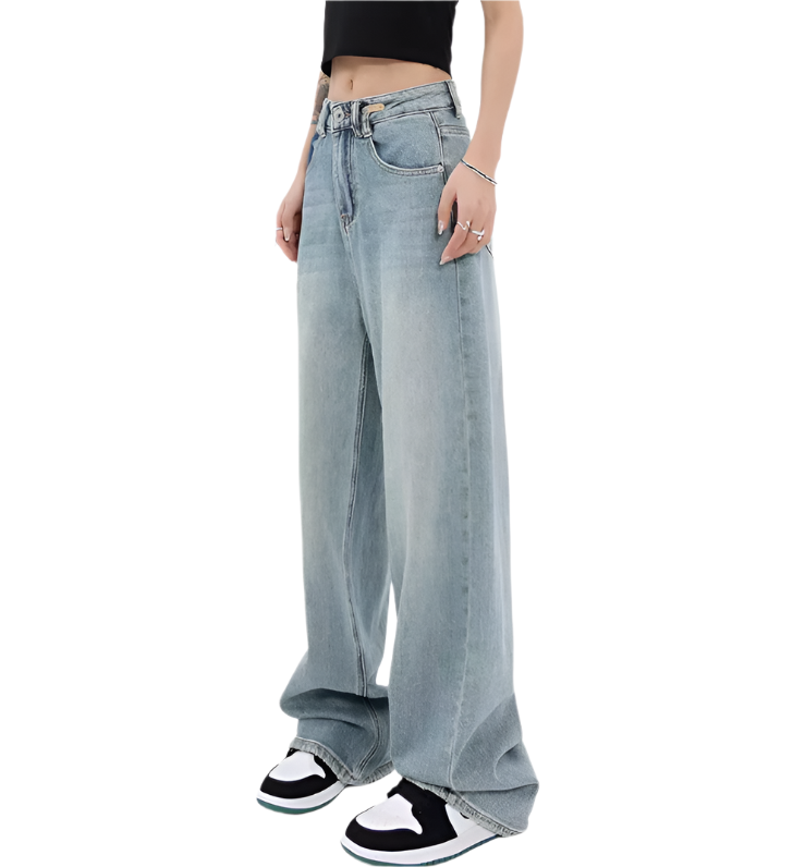 Trendy Wash High Waist Straight Leg Women's Jeans - B6-JP-609