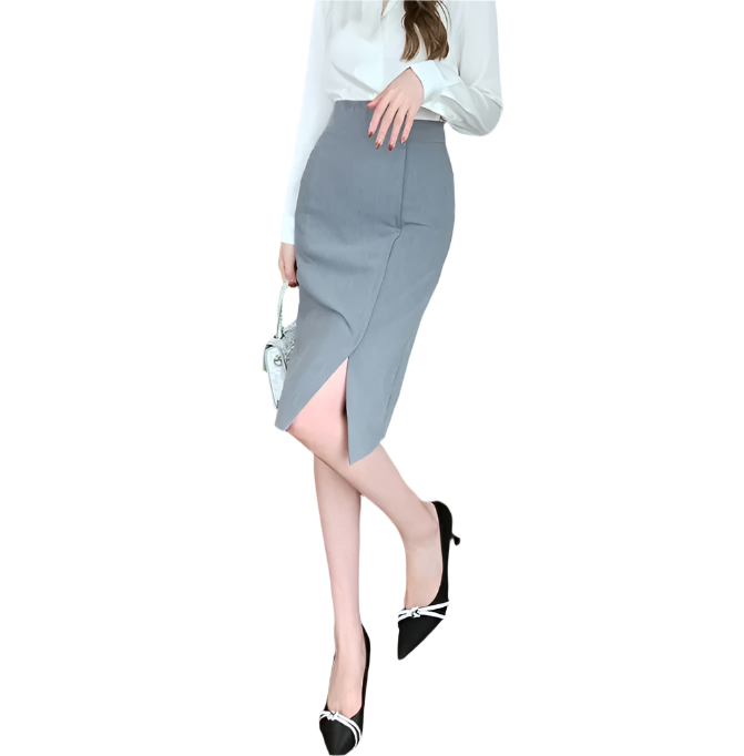Trendy & Elegant French Pencil Skirt Knee Length High Waist Wrap Skirt for Women - B4-SKT-27