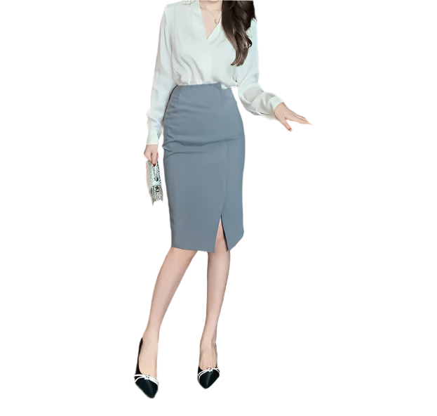 Trendy & Elegant French Pencil Skirt Knee Length High Waist Wrap Skirt for Women - B4-SKT-27