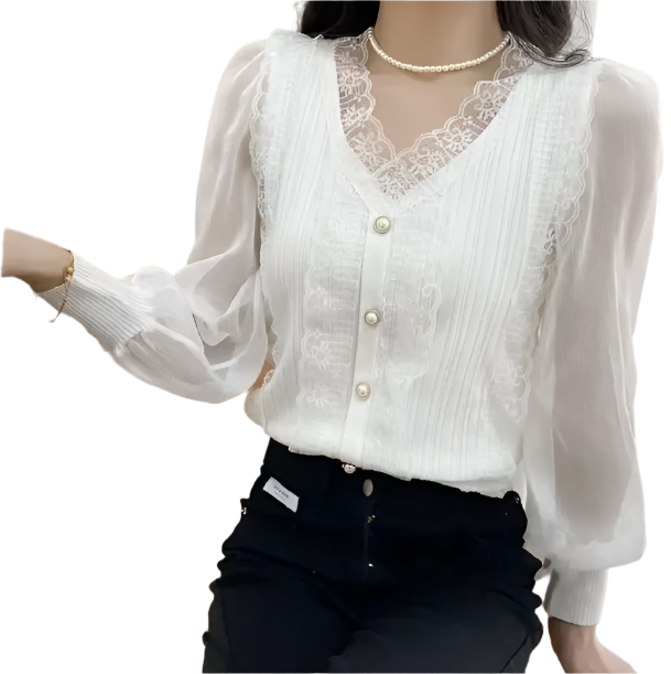 Trendy & Elegant Laced V-neck Shirt TOP-B1-BL-268