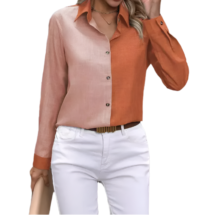 Trendy & Elegant Quality CottonTwo-Tone Long Sleeve Collar Shirt for Women TOP-B1-BL-248